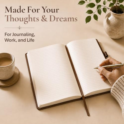 Lined Journal Notebook Hardcover Leather Bound 300 Pages A5 Brown Diary - color: Brown, size: A5 300 Pages