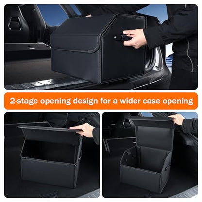 Trunk Organizer,car organizers and storage,black Leather Storage Box with lid,Fiberboard,Collapsible(15''L x 13''W x 12.4''H,2K inches³) - size: 15"L×13"W×12.4"H, 9lbs, 2K in³