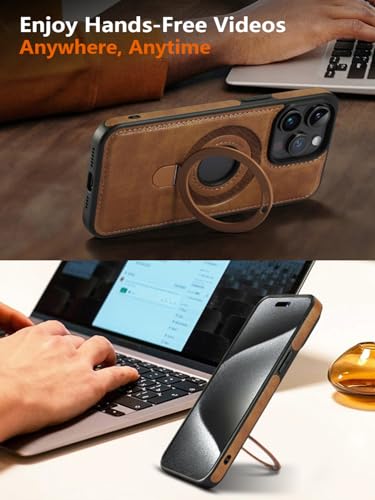 Magnetic for iPhone Leather Case,Invisible Stand [Compatible with Magsafe] Slim Kickstand Phone Cove (Brown, iPhone 14 Plus) - color: Brown, size: iPhone 14 Plus