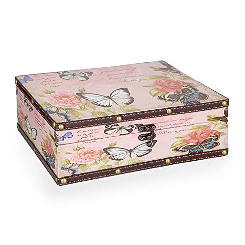 ELLDOO Butterfly Treasure Chest Box, Vintage Wooden Decorative Box | Treasure Storage for Jewelry Trinkets Photos, Rectangular Keepsakes box for Girls Women Gifts - color: Butterfly Pattern