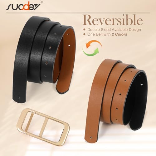 SUOSDEY Women Reversible Leather Belts for Jeans Pants Dresses Ladies Fashion Belts with Gold Buckle,Width 0.9" - color: A-black/Brown 1pcs-gold Buckle, size: Suitable waist size 44"-49"