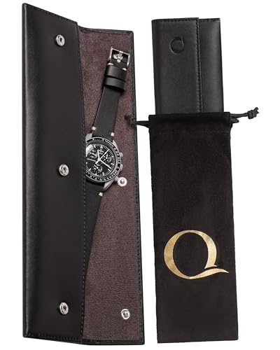 Watch Sleeve Pouch - Full Grain Napa Leather Travel Watch Case with Velvet Interior - Watch Storage Holds Luxury Watches Flat - Watch Gifts and Accessories - color: Black / Charcoal