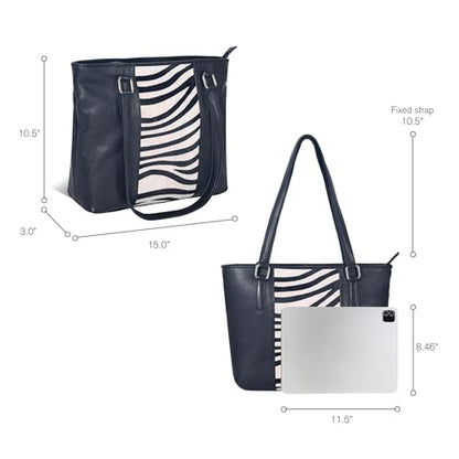 Genuine Leather Purse For Women - Tote Shoulder Handbag - Work & Casual Bag - color: Black/Zebra