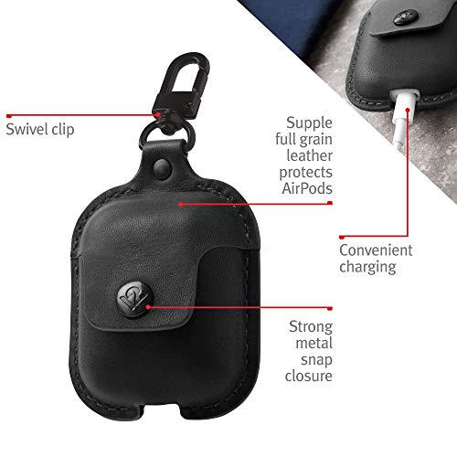 Twelve South AirSnap | Leather Protective Case/Cover with Loss Prevention Clip for AirPods & Wireless Charging Case for AirPods, Black - color: Black, style: AirSnap