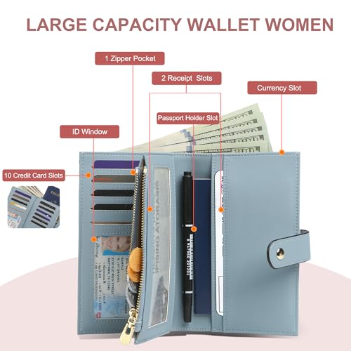 yiijay Womens Wallet RFID Blocking Vegan Leather Trifold Clutch Credit Card Holder Ladies Travel Wallet Purse with Pen Holder - color: 2Flora White