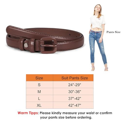 WHIPPY Women Skinny Leather Belt Thin Waist Jeans Belt for Pants in Pin Buckle Belt - color: Coffee, size: Suit Pants 24"-29"