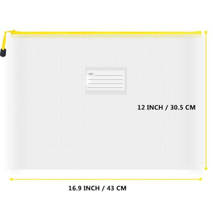 BOPART 24pcs Extra Large Mesh Zipper Pouch Bags 16.9x12 Inches Board Game Storage, A3 Plastic Zip File Bag with Label Pocket for Office, Large Mesh Bags for Project & Puzzle Organization - size: 16.9" x 12"(A3)