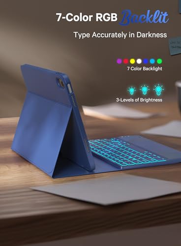 CHESONA Compatible for iPad 11th(A16)/10th Generation Case with Keyboard | Detachable Folio Keyboard Case with Multi-Touch Trackpad, 7-Color Backlight, Pencil Holder & Dual Bluetooth, Blue - color: Blue
