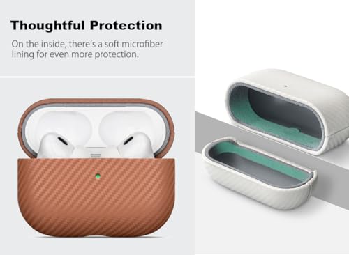 Haobobro Leather Case - for AirPods Pro 2 / AirPods Pro 2nd Generation Case | Selected Skin-friendly Cowhide Leather, Carbon Fibre Texture, Handmade Drop Protective Hard Cover - Brown - color: Brown, size: AirPods Pro 2
