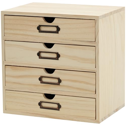DIY Wooden Desk Organizer with Drawers – Unfinished 4-Drawer Desktop Storage Box – Personalizable Wood Desk Organizer for Crafts, Office, or Home – Compact Wooden Storage Drawers Ready to Decorate - color: DIY Plain Wood