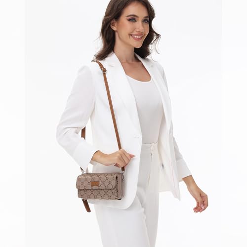 RFID Crossbody Wallet Wristlet Purse with Phone Pocket For Women Vegan Leather - color: B-retro Brown