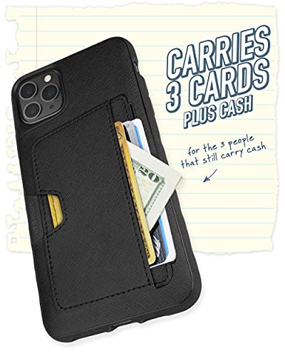 Smartish iPhone 11 Pro Max Wallet Case Card Holder, Wallet Slayer V2, Black | Holds 3 Cards + Cash, Slim Vegan Leather Credit Card Slot, Protective & Thin, Grip, Kickstand, Drop-Tested from 6 Feet - color: Black Tie Affair, size: iPhone 11 Pro Max