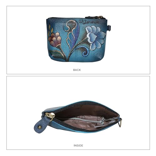 Anna by Anuschka Women's Hand Painted Leather Coin Pouch Purse - color: Portuguese Parrot Denim