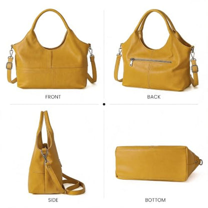 KOGTLA Medium Vegan Leather Purses for Women with Detachable Satchel Strap, Ladies Handbags, Tote Hobo Bags with Two-Handle - color: Yellow