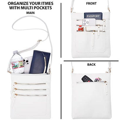 Crossbody Bag Functional Multi Pocket Messenger Purse Top Zip Closure Shoulder Handbag With Adjustable Strap - color: White