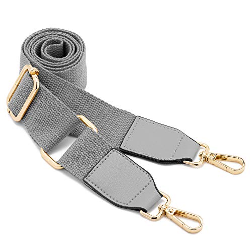 DEVPSISR Wide Shoulder Purse Strap Replacement Adjustable Belt Canvas Bag Crossbody Handbag - color: Leather Buckle-gray