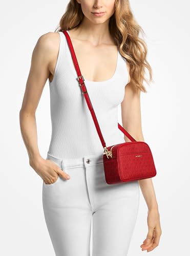 Michael Kors Women's Jet Set Small Camera Crossbody - color: Gold-tone Hardware/Puffy Metallic Nylon/Crimson Multi