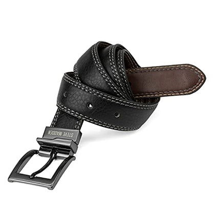 Steve Madden Men's Reversible Men's Dress Casual Every Day Leather Belt - color: Black/Brown (Double Stitch), size: X-Large