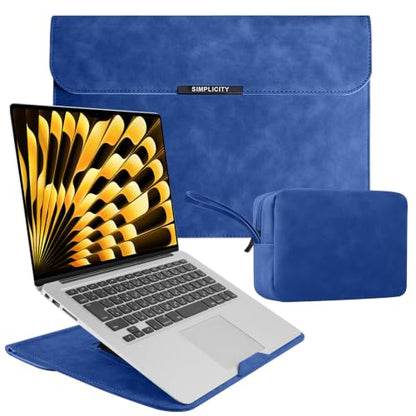 15-16 Inch Laptop Sleeve Case with Stand for MacBook Air 15 - Blue | Leather Bag with Small Case Compatible with MacBook Pro 16/15 M5 M4 M3 M2 M1 Pro/Max, 15" Surface Laptop/HP Dell ASUS - color: Blue, size: 15-16 Inch