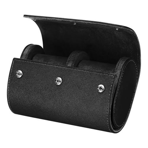 HARFINGTON Watch Roll Travel Case 2 Slot Portable Leather Watch Case for Men and Women, Watches Storage Organizer with Removable Pillow for Traveling, Display, Cross-grain Textured Black - color: Black, size: 2 Slot
