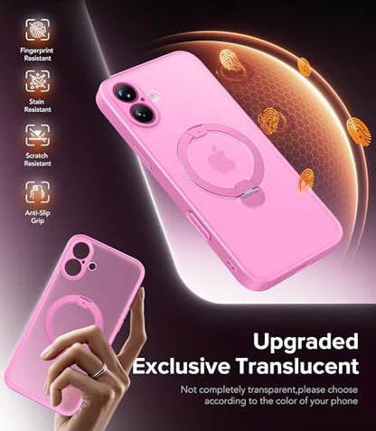 Magnetic Unbreakable Stand for iPhone 16 Plus Case, [Wireless Charging] [Anti-Slip] [Military-Grade Protection] [Compatible with MagSafe] Slim Translucent Matte Phone Cover 6.7 inch, Rose Pink - color: Pink, size: iPhone 16 Plus (6.7Inch,2 Lens)