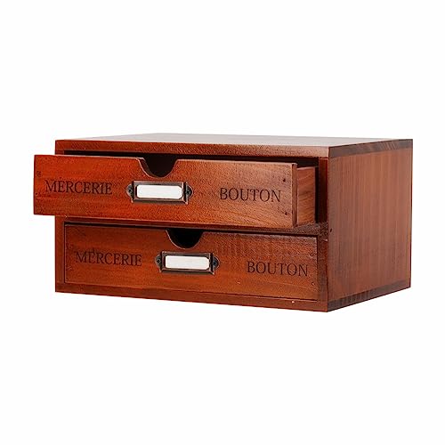 Small Wooden Drawers Wooden Box with Drawer Brown | 2 Drawer Storage Box for Apothecary Cabinet, Apothecary Drawers，Desktop Organizer with Metal Handles for Office，Home - color: BROWN-SMALL02