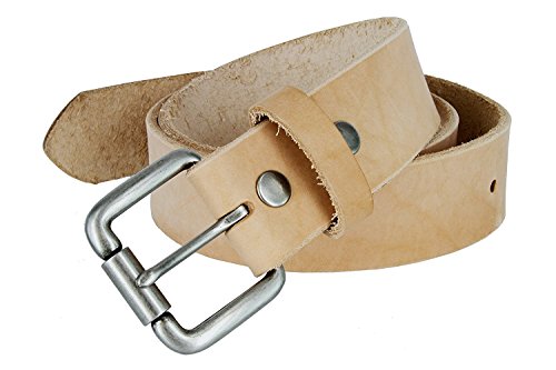 Made in U.S.A Belt Natural Finish Full Grain Leather Belt with Roller Buckle 1-1/2"(38mm) Wide - size: 36