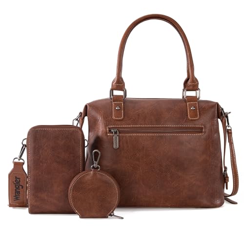 Wrangler 3Pcs Doctor Bag Sets for Women Top-handle Satchel Bag with Cell Phone Handbag and Coin Purse - color: Eye-catching Brown