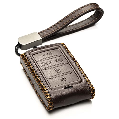 Vitodeco Genuine Leather Smart Key Fob Case Compatible with Jeep Wagoneer, Jeep Grand Wagoneer, Jeep Grand Cherokee 2022-2025 (5-Button, Brown) - color: Brown, size: 5-Button