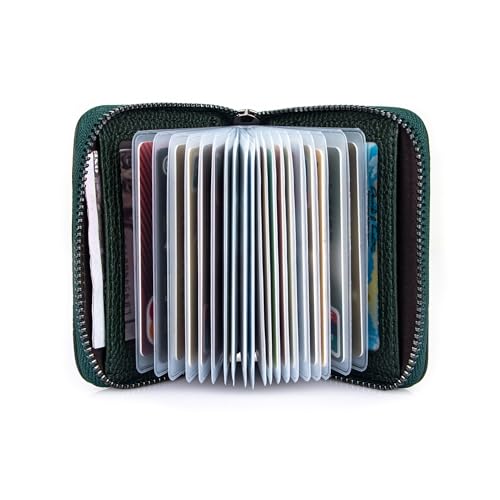 Suweibuke Genuine Leather Credit Card Holder Zipper Wallet RFID Blocking Secure Card Case ID Case Organizer (Black Green) - color: Black Green