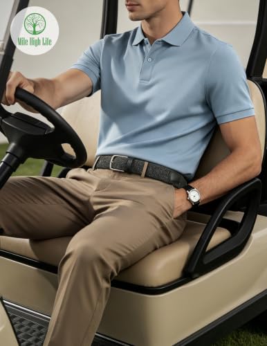 Mile High Life Cotton Stretch Braided Belt, High Elastic No Hole Casual Golf Belt For Men 1 3/8" Wide - color: Dark Grey, size: XXL 44"-46" (52" Length)