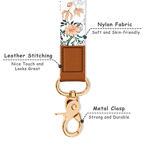 Wrist Lanyard Key Chain, Cute Wristlet Strap Keychain Holder for Women Men Car Keys ID Badges Card Wallet Phone Camera - color: White Wideflowers