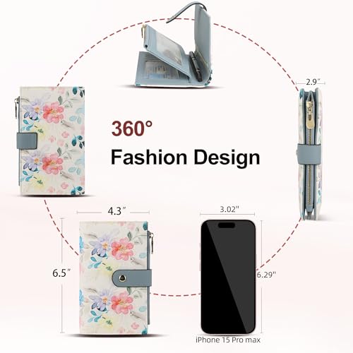 yiijay Womens Wallet RFID Blocking Vegan Leather Trifold Clutch Credit Card Holder Ladies Travel Wallet Purse with Pen Holder - color: 2Flora White