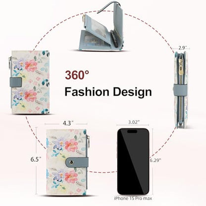 yiijay Womens Wallet RFID Blocking Vegan Leather Trifold Clutch Credit Card Holder Ladies Travel Wallet Purse with Pen Holder - color: 2Flora White