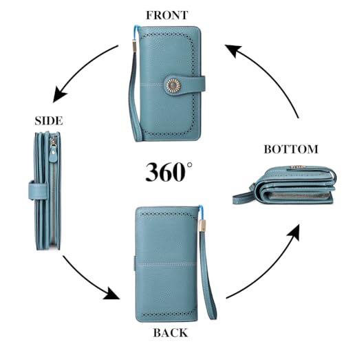 SENDEFN Womens Wallet RFID Blocking Card Holder Large Leather Wristlet - color: 2-Natural-Blue