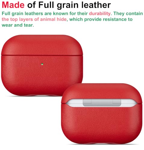 LOPIE Leather Case for AirPods Pro 2 - Handmade AirPods Pro 2nd Generation Case Cover with Lanyard - Made of Full Grain Leather - Drop Protection Hard Shell Cover - Wireless Charging Compatible - Red - color: Red, size: Top Grain Leather