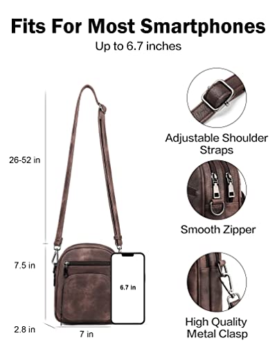 FADEON Small Purses for Women Crossbody Bags, RFID Anti-Theft 4 Card Slots - color: Coffee Brown Retro Style