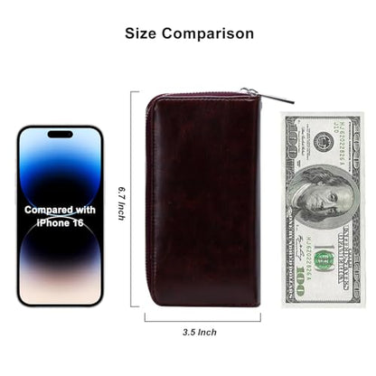 Cellphone Wallet for Women Dual Zipper Long Purse with Removable Wristlet - color: Chocolate