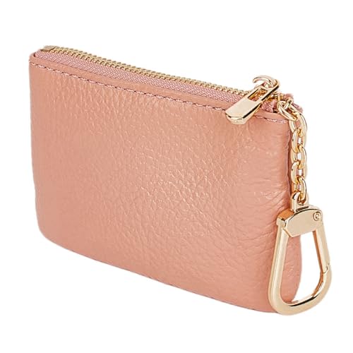 Full Grain Leather Coin Purse with Key Chain - Small Change Purse Keychain Card Holder Keychain Pouch Small Keychain Wallet for Women and Men (Pink) - color: Pink, Regular Size
