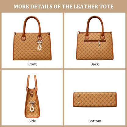 Women Handbag Fashion Satchel Shoulder Tote Top Handle Bag | Sturdy Structured, Spacious, PU Leather, Plaid, Bow, 3pcs, Coin Purse and Small Card Holder, Versatile for Daily Work - color: Yellow