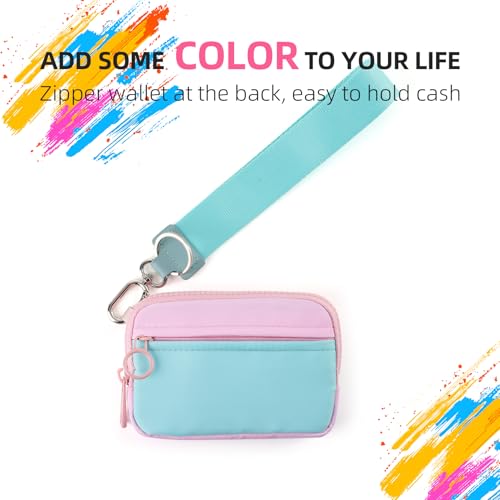 The Iris Wallet Zipper Mini Coin Purse Keychain ID Holder Wallet | Zip Card Case with ID Window Purses for Women Mini Portable Keychain Wallet, Blue and Pink with Lanyard - color: Blue and Pink