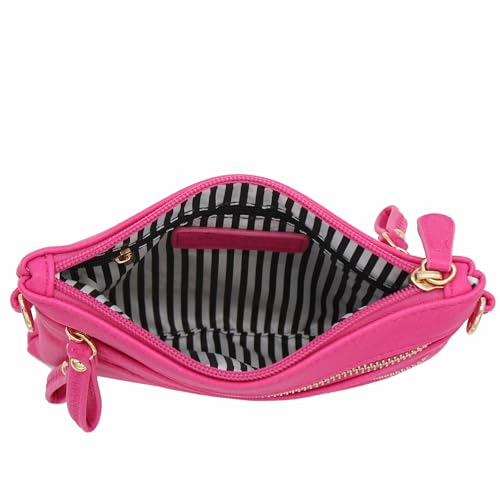 Multi Zipper Pocket Small Wristlet Crossbody Bag - color: Fuchsia