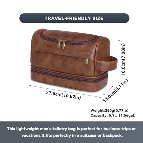 Toiletry Bag for Men,Large Leather Travel Pouch Bag with Hanging hook - color: Dark Brown