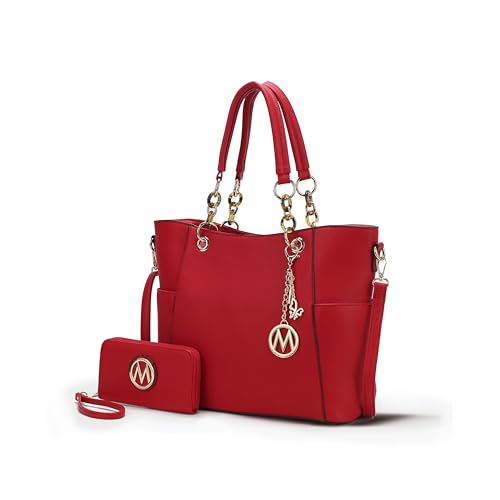 J’OMOR by Mia Tote Bag for Women, Handbag Set with Wallet Top-Handle Bag Vegan Leather Purse - color: Bonita Red
