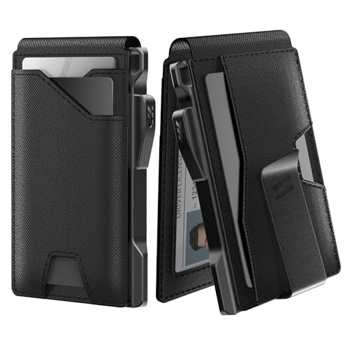 typecase Tactical Wallet for Men Card Holder: Pop Up Card Case, Genuine Leather, Smart, RFID Blocking, Slim, Minimalist, Thin, Front Pocket - 9-13 Card Capacity, ID Window, Money Clip (Dark Black) - color: Dark Black