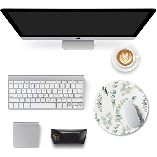 Auhoahsil Mouse Pad, Boho Round Non-Slip Rubber Mousepad with Stitched Edges for Wireless Mouse Laptop Computer Gaming Office Travel Men Women Kids, Cute Design, 8.7 x 8.7 in, Green Leaves - color: Boho Leaves