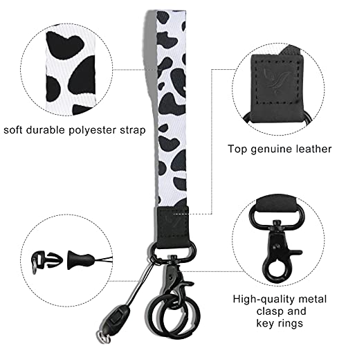 Yiflin Cute Wrist Lanyard for Keys, Keychain, Wallet, Id Holder, Cell Phone, Wristlet Lanyard Key Chain Holder for Women - color: Cow