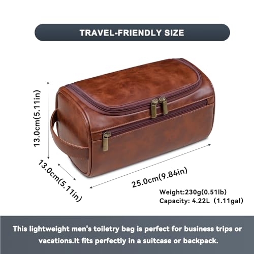 Toiletry Bag for Men,Small Leather Travel Pouch Bag with Hanging hook - color: Deep Brown