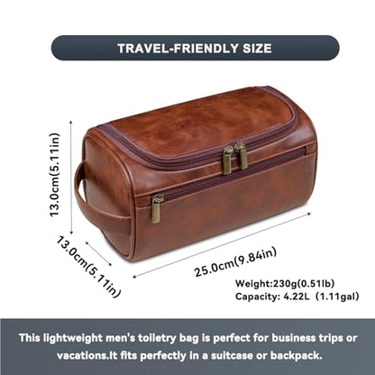 Toiletry Bag for Men,Small Leather Travel Pouch Bag with Hanging hook - color: Deep Brown