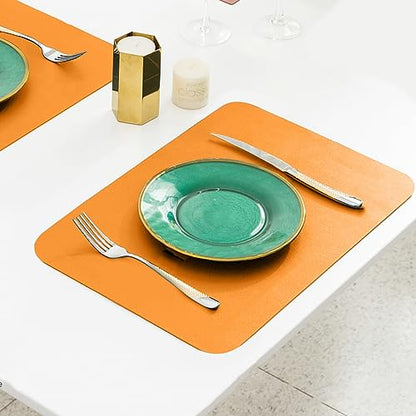 Herda Orange Faux Leather Fall Placemats,4 Set PU Leather Dining Mats Fall Non-Slip Waterproof Placemats, Indoor Wipeable Washable Thick Table Mats, Heat Resistant Table Mats Set of 4 Thanksgiving - color: Orange